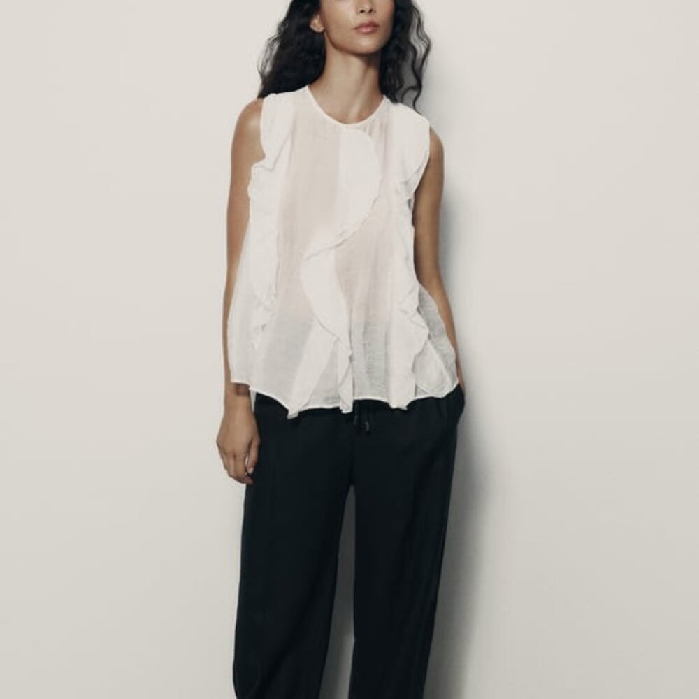 Zara sleeveless ruffled blouse